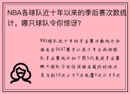 NBA各球队近十年以来的季后赛次数统计。哪只球队令你惊讶? NBA各球队近十年以来的季后赛次数统计。哪只球队令你惊讶?